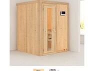 Karibu Sauna Milaja, BxTxH: 151 x 151 x 198 cm, 68 mm, (Set) 3,6-kW-Plug & Play Ofen mit externer Steuerung