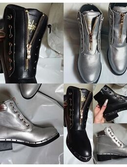 Gr. 38, schicke Boots / Stiefeletten, silber mit NIETEN ( Sergio Todzi ) - Bruchköbel