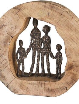 Casablanca by Gilde Dekofigur Skulptur Familie (1 St), Dekoobjekt, Höhe 28 cm, aus Metall und Holz-Baumscheibe, Wohnzimmer