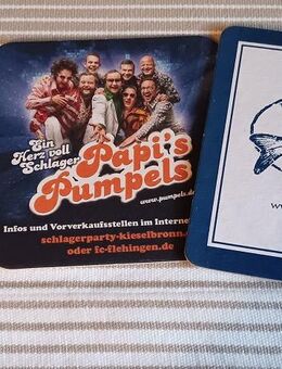 3 x BIERDECKEL --- 1 x KSC -100JAHRE-1994 - 1 x Riverhouse-FLORIDA -- 1 x PAPIS PUMPELS-MUSIK Alles guter ZUSTAND zum SAMMELN - Oberderdingen