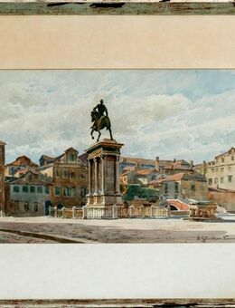 Meister-Aquarell O. GÜNTHER-NAUMBURG (1856), Reiterstatue in Venedig um 1895!!! - Berlin
