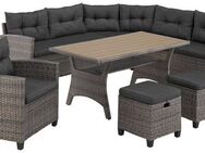 KONIFERA Gartenlounge-Set Keros Premium, (Set, 20-tlg., 2x 2er Sofa, 1x Ecke, 1x Sessel, 2x Hocker, 1x Tisch 145x75x67,5cm), Ecklounge, Polyrattan, Stahl, geeignet für 8 Personen, inkl. Auflagen