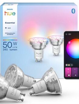 Philips Hue LED-Leuchtmittel Essential White & Color Ambiance smarte Lampe, GU10, 3 St., Farbwechsler, 3er Set, dimmbar, RGB, warmweiß - kaltweiß, 806 Lumen, 2200 - 6500 K
