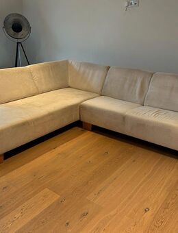 Beiges / Weißes Ecksofa mit Recamiere - Gut erhaltene Wohnzimmer Couch - Lehrberg