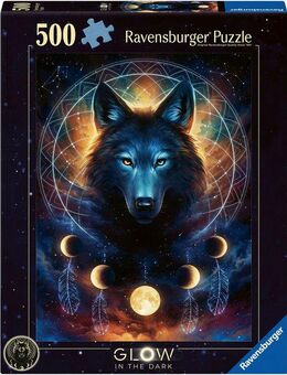 Ravensburger Puzzle Glow in the Dark, Leuchtender Wolf, 500 Puzzleteile, Made in Germany