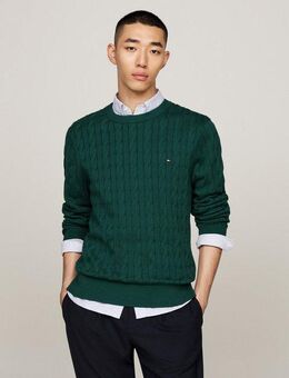 Tommy Hilfiger Strickpullover CLASSIC CABLE CREW NECK mit Strukturstrick und Flaglabel unifarben, casual, regular fit, Baumwolle, Rundhals