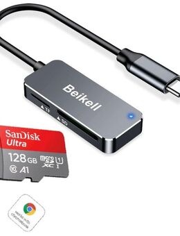 OTG USB 3.0 Typ C, DUAL Speicherkartenleser Beikell, SD & MicroSD Laufwerke, SanDisk Ultra MicroSDXC128GB, inklusive SD Adapter - mit einer Datenübertragung von bis zu 120MB/s - Fürth