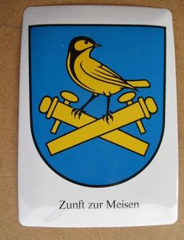 Sächsiilüüte Zunftwappen Meise 1336 Postkarte aus Blech. - Volketswil
