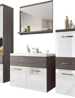 welltime Badmöbel-Set ELDA, (Komplett-Set, 5-St), Waschtisch inkl. Waschbecken, Hochschrank, Badschrank und Spiegel
