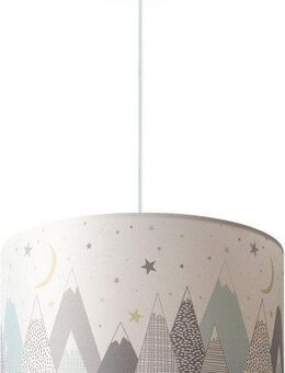 Paco Home Pendelleuchte Hugo Cosmo, ohne Leuchtmittel, Pendellampe Kinderzimmer n Decke Stoff Lampenschirm Rund Berge Sterne