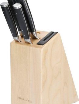 KitchenAid Messerblock Gourmet (5tlg), Messer japanischer Stahl, integrierter Messerschärfer, Birkenholzblock