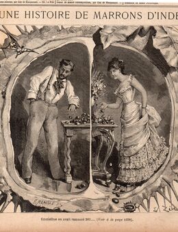 Alte Grafik : Une histoire de marrons d `inde ., Grafik von F. Meavile , Frankreich , Blatt 23,5cm x 22cm , M7 - Görlitz