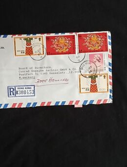 Brief aus China ( Hong Kong) mit gestempelten Briefmarken - Kiel Neumühlen-Dietrichsdorf