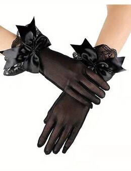 Schwarze Satin Spitzenhandschuhe Vintage kurze elegante Handschuhe Hochzeit Brautkleid Handschuhe - Marl Zentrum