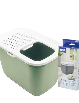 Savic Katzentoilette Hop In Starterset: Toilette botanical green/weiß + 6 Bag it up