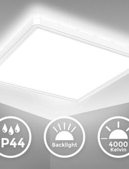 B.K.Licht LED Deckenleuchte LED Bad-Deckenlampe, mit Backlight, Ultraflach, LED fest integriert, Neutralweiß, Indirektes Licht, 18W, 4.000K, 2400Lm, IP44, L:29cm