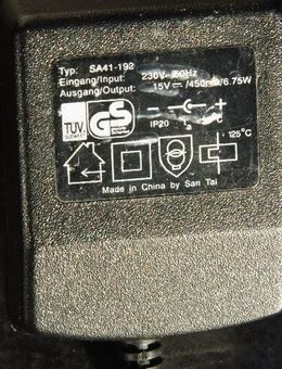 ACDC Adapter Steckernetzteil Trafo Netzteil SA41-192 Output 15 V DC 450 mA 6,75 W 5,- - Flensburg