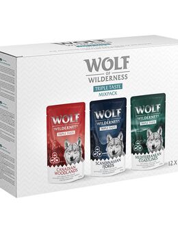 Wolf of Wilderness Adult - Mixpaket - Pouch 12 x 125 g: 4x Canadian Woodlands, 4x Scandinavian Fjords, 4x Mediterranean Coastlines