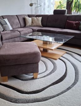 Polstereckgarnitur - siehe Foto - dunkelbraun - mit Hocker -  2 Kopfstützen - Bezug Microfaser - Privatverkauf - Kassel