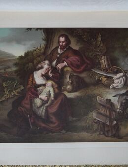 Chromolithografie , Rast auf der Flucht nach Ägypter ., Maria , Josef und Jesus , Religion , Blatt 40cm x 29cm , Ansicht 28cm x 21,5cm , M - C - Görlitz