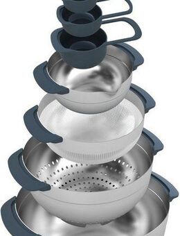 Joseph Joseph Schüssel Nest 100, Edelstahl, (Set, 9-tlg), 2x Rührschüsseln,Durchschlag, Sieb, 5x Messbecher