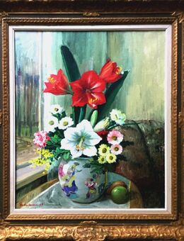 Ölgemälde CARL FREDRIKSSON (1887 SE), Stilleben m. Chinavase am Fenster 1949!! - Berlin