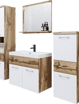 welltime Badmöbel-Set ELDA, (Komplett-Set, 5-St), Waschtisch inkl. Waschbecken, Hochschrank, Badschrank und Spiegel