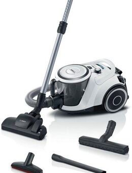 BOSCH Bodenstaubsauger Serie 6 BGC41XALL, Testsieger, ideal für Allergiker, Hygiene-Filter, 700 W, beutellos, 10 Jahre Motorgarantie, Hartbodendüse, XXL-Polsterdüse, leise, weiß