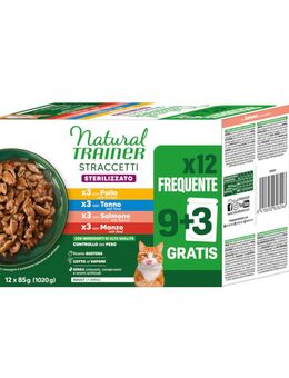 Natural Trainer Straccetti Adult Sterilised Streifen in Soße 24 x 85 g - Mixpaket (4 Sorten)