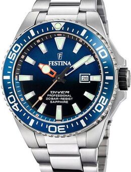 Festina Taucheruhr Diver Collection F20663/1, Armbanduhr, Quarzuhr, Herrenuhr, Edelstahlarmband, Datum, Saphirglas