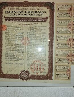 Historische Aktie: Republique Chinoise Bon 5% or 1925 USA 50 Gold Dollars - Elsdorf (Nordrhein-Westfalen)