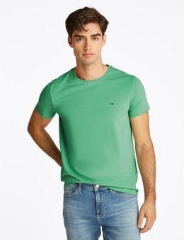 Tommy Hilfiger T-Shirt STRETCH SLIM FIT TEE mit Rundhals und Logostickerei unifarben, casual, slim fit, Baumwollmix, Rundhals