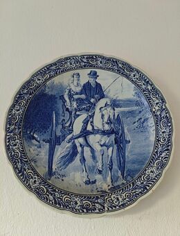 Seltener Delfter-Blau Wandteller – Motiv "Das Brautpaar" - Itzehoe Zentrum