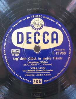 Schellack Schallplatte: Vera Lynn - Leg´ Dein Glück in meine Hände / Addio Amore - Biebesheim (Rhein)