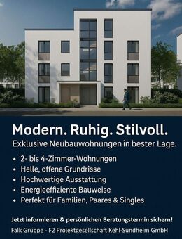 Schöne 3-Zimmer Neubauwohnung - 1a Lage in Kehl KFW40 A+ Gebäude - 5 % AfA - Kehl