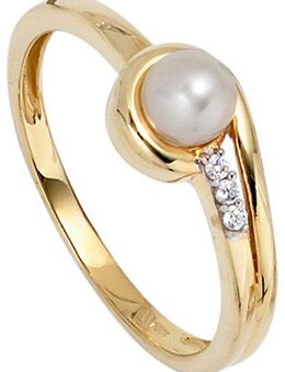 JOBO Perlenring, 333 Gold mit Süßwasser-Zuchtperle und Zirkonia
