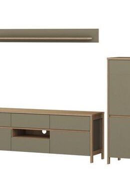 Home affaire Wohnwand Stranda, moderne Anbauwand, Komplettset im Scandi-Style, (4-St), enthält Vitrine, Lowboard, Highboard und Wandboard, 364 cm breit