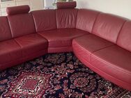 Echt Leder Couch Sofa rot weinrot bordeaux mit passendem Sessel - Haimhausen