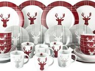 Retsch Arzberg Kombiservice Geschirr-Set, Service HIGHLAND STAG, Winter, Advent, Weihnachten (30-tlg), 6 Personen, Porzellan, Hirsch trifft Schottenkaro, 30 Teile, für 6 Personen