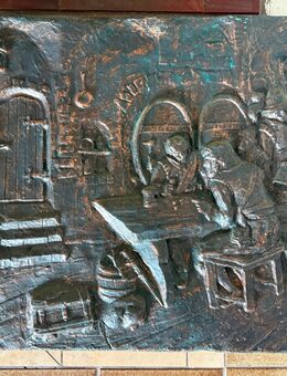 Bild / Relief / gegossene Metallarbeit - Szene in einem Wirtshaus - Herne