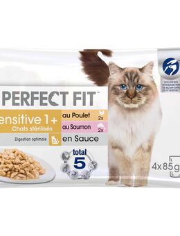 Perfect Fit Sensitive Sterilise Adult 1+ - Huhn & Lachs in Sauce (52 x 85 g)