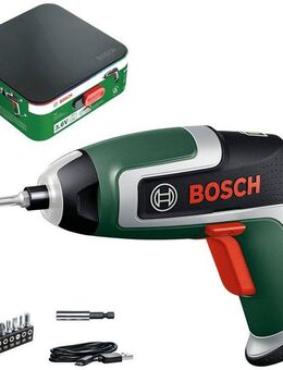Bosch Home & Garden Akku-Schrauber IXO 7, 5,5 Nm, mit 10 Standard-Schrauberbits, Bit-Halter und Aufbewahrungsbox