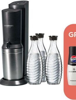 SodaStream Wassersprudler SodaStream CRYSTAL 3.0 mit 3 Glaskaraffen, 1 CO2-Zylinder und 2 Sirups, (Sirups: 1x Pepsi Zero Zucker, 1x Maracuja ohne Zucker), mit Quick-Connect-System