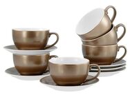 CreaTable Cappuccinotasse Golden Days Weiß, Cappuccinoset, 12-tlg., Steinzeug, Goldfarbene Spezialglasur