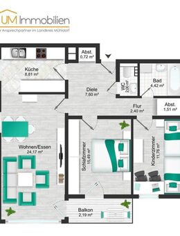 3-Zi. Erdgeschoss-Wohnung mit Lift, Balkon und Bergblick - Grassau