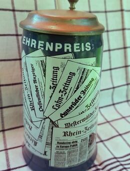 alter Bierkrug mit Zinndeckel „ Ehrenpreis der Rheinzeitung“ - Niederfischbach