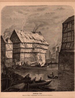 Grafik : Hamburger Fleet., Nach der Natur aufgenommen von Ferdinand Lindner., Hamburg , Blatt 25cm x 21cm , M7 - Görlitz
