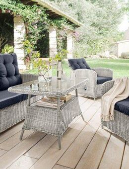 Destiny Gartenlounge-Set MERANO, (11-tlg., 1x 2er Sofa, 2x Sessel, 1x Tisch, inkl. Auflagen), Aluminium, Polyrattan