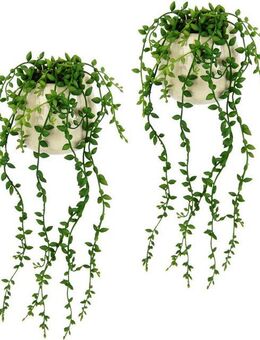 Kunstpflanze Senecio im Topf 2er Set künstlich Pflanze Hängepflanze Kunstblume, I.GE.A., Höhe 40 cm, Grünhänger hängende Pflanze Grünpflanze Zimmerpflanze Dekopflanze Moos
