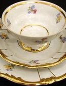 Teegedeck der Manufaktur Alberti Uhlstädt Blumendekor Goldrand in 22175